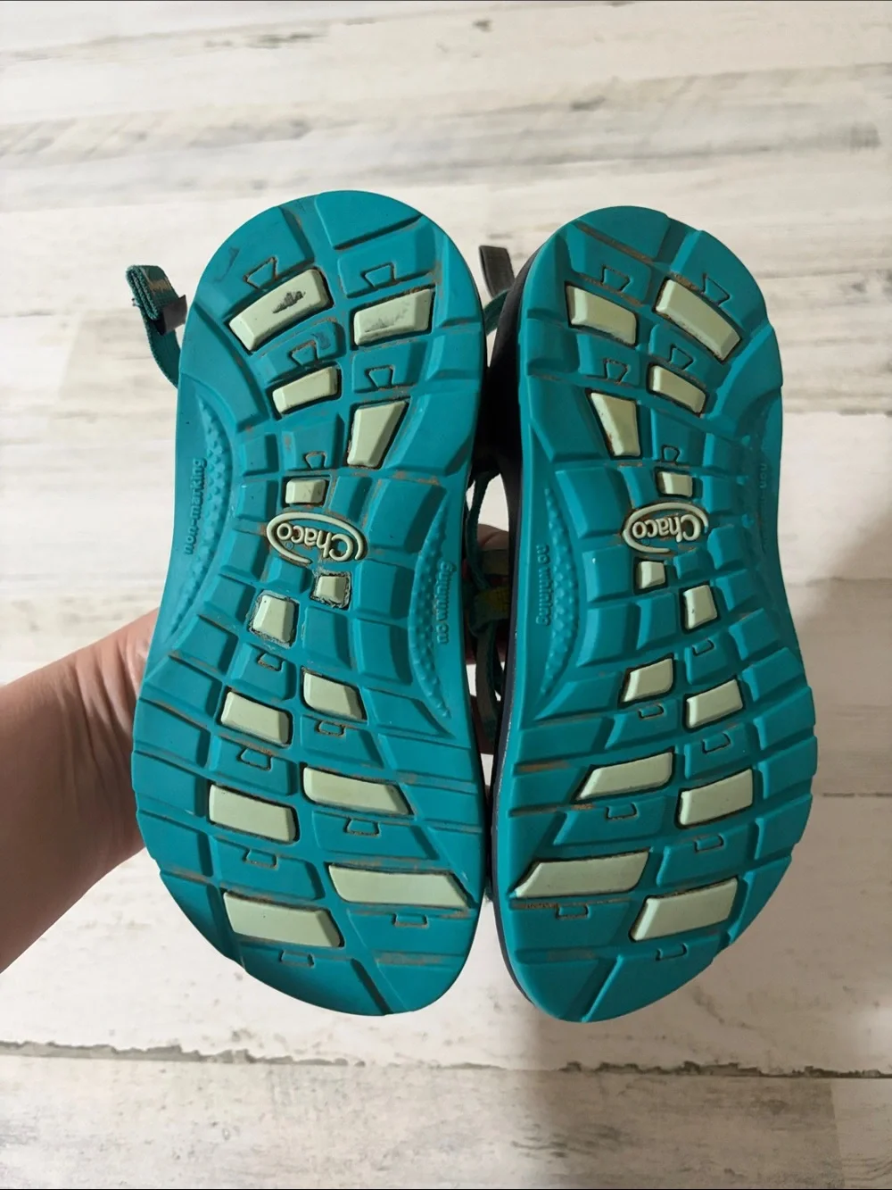 Chaco Teal, Yellow & Cream Strappy Sandals Size 12